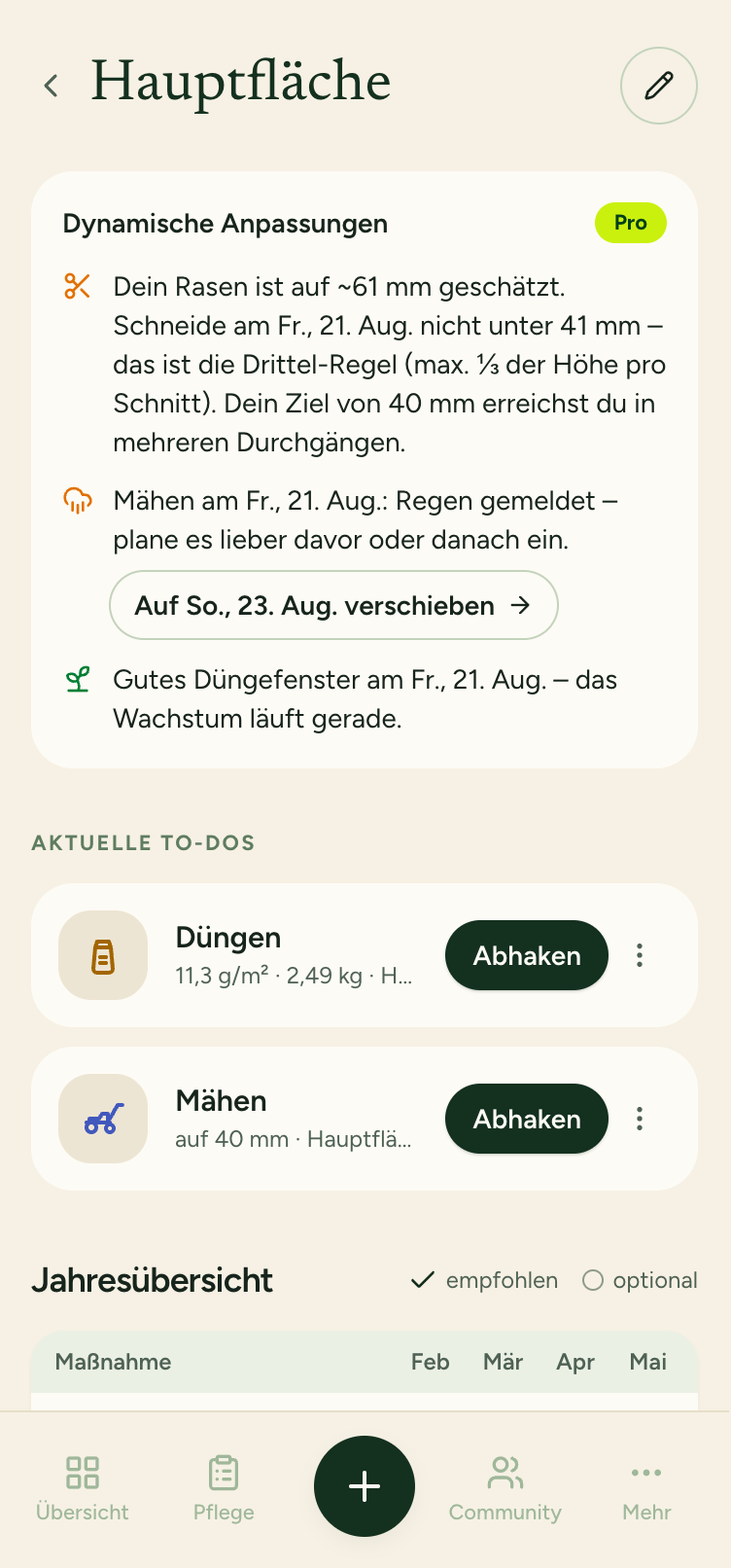 App-Screen: Pflegeplan mit dynamischen Anpassungen